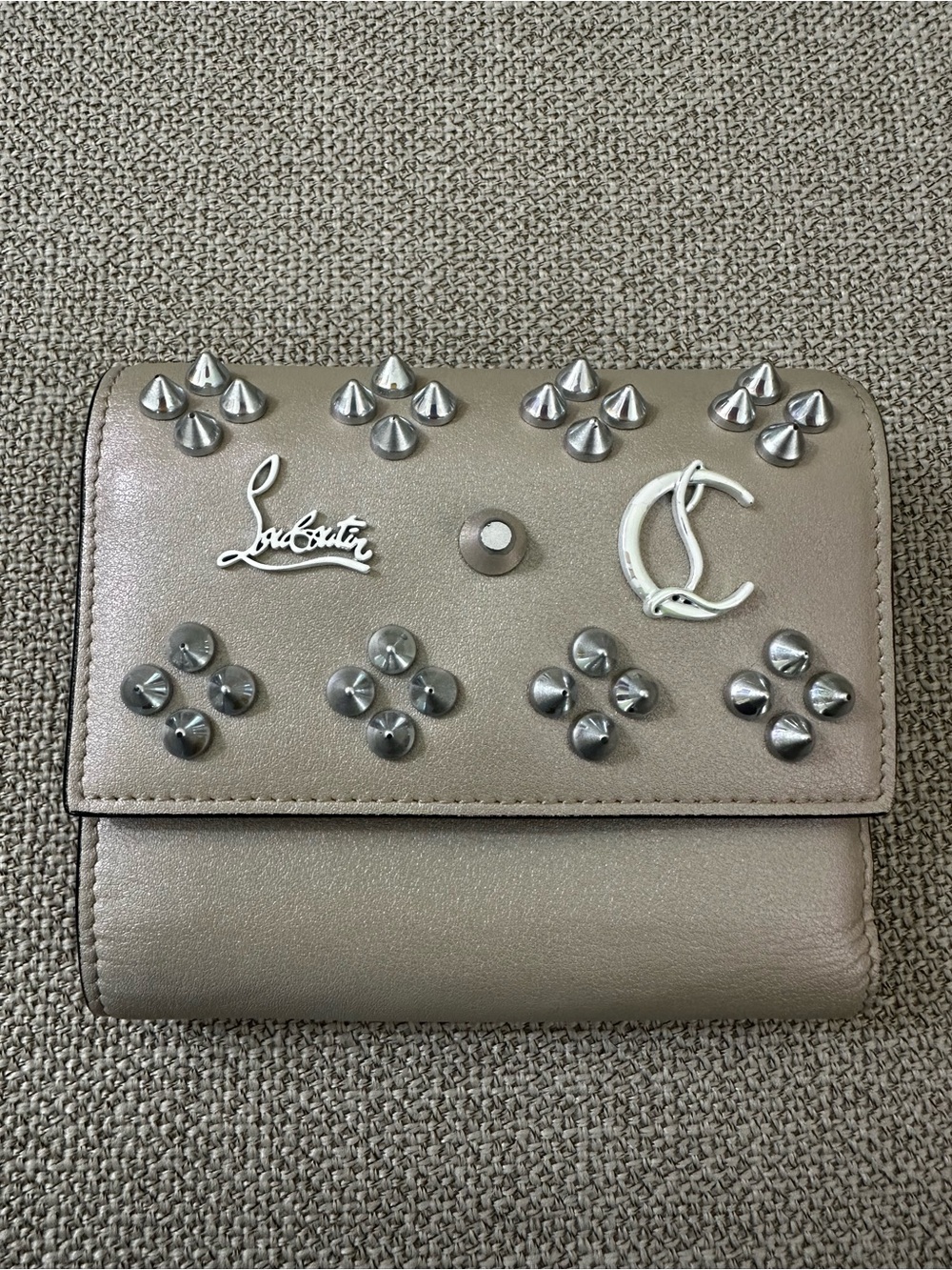 Christian Louboutin Metallic Taupe Studded Leather Wallet
